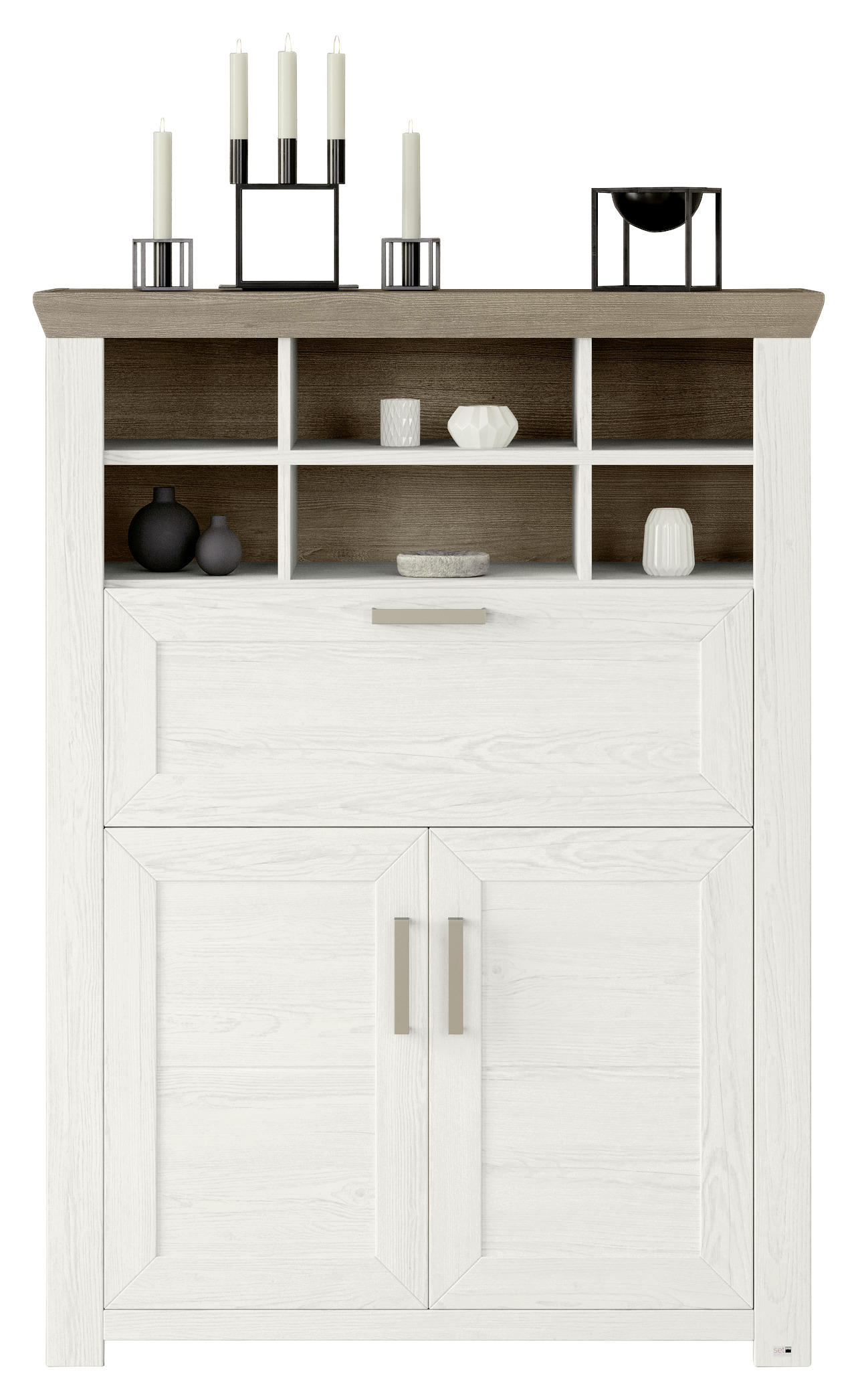 HIGHBOARD Weiß, Eichefarben - Eichefarben/Weiß, Design, Holzwerkstoff/Metall (104,5/142,6/42,2cm) - SetOne by Musterring