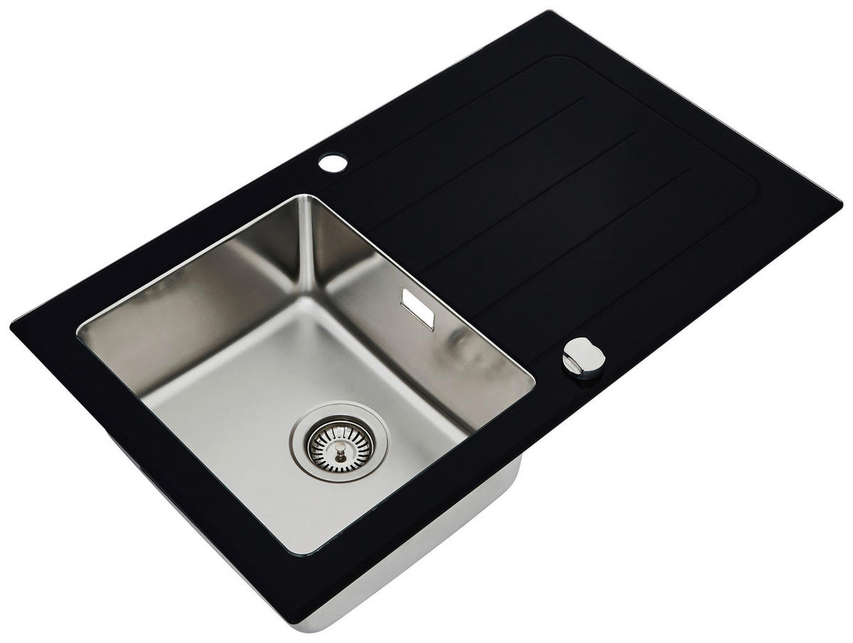 SPÜLE 1720NEWYORK86X50S  - Schwarz, Trend, Glas/Metall (86/21/50cm) - Respekta