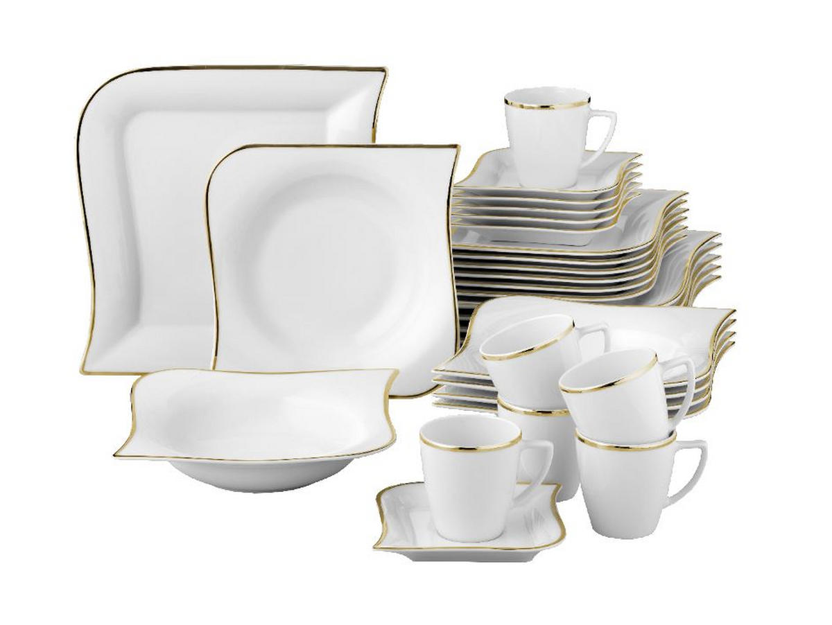 KOMBISERVICE Weiß, Goldfarben Goldline 30-teilig 6 Personen  - Goldfarben/Weiß, Basics, Keramik (36/33/28,5cm) - Van Well