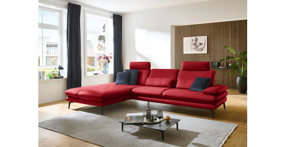 ECKSOFA in Echtleder Rot 195/308 cm - Rot/Schwarz, Design, Leder/Metall (195/308cm) - Dieter Knoll