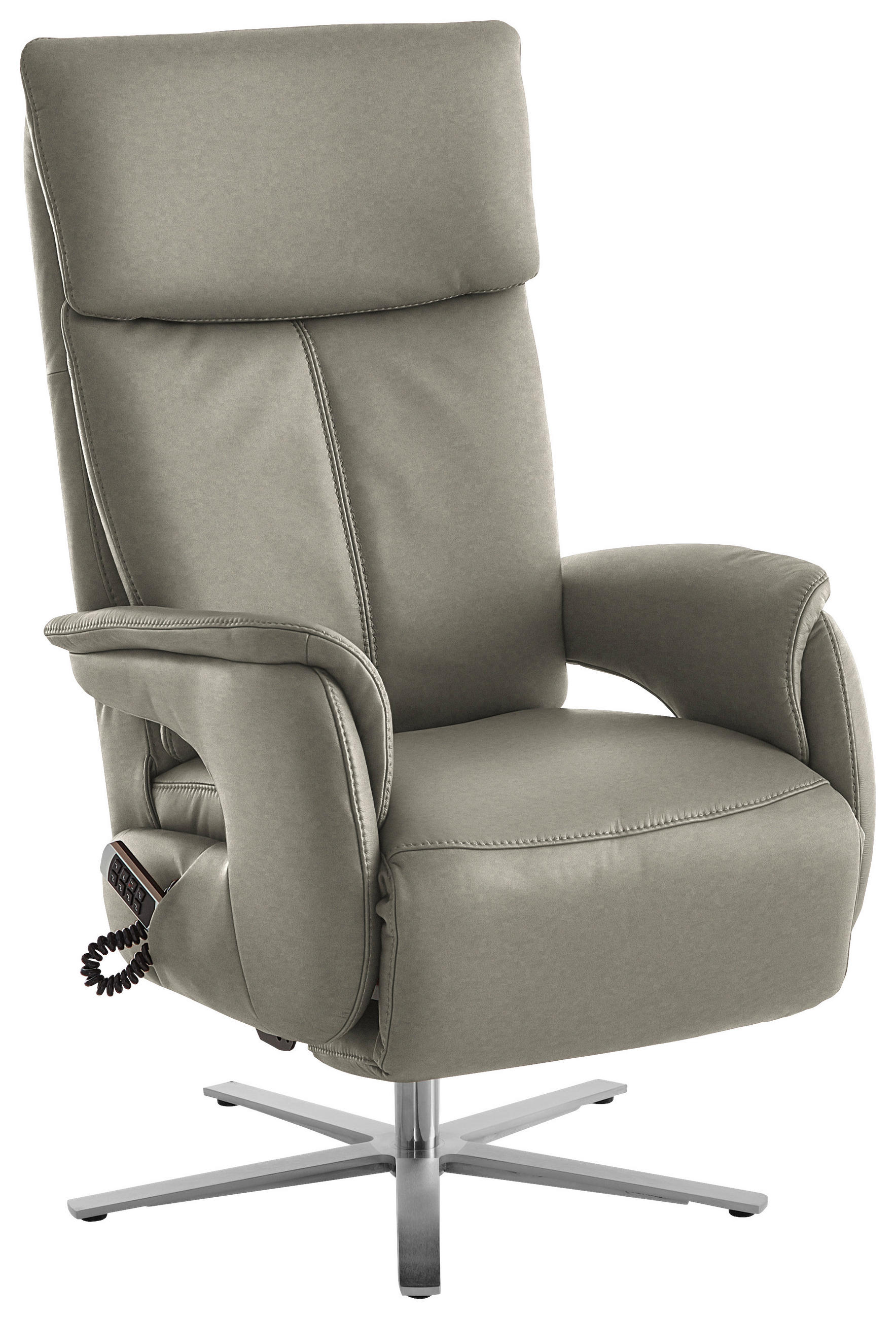 RELAXSESSEL in Leder Hellgrau  - Edelstahlfarben/Hellgrau, Design, Leder/Metall (70/124/85cm) - Cantus