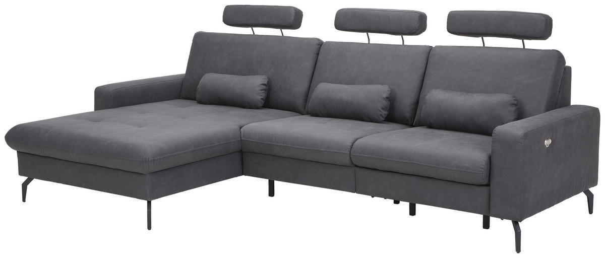 ECKSOFA in Mikrofaser Anthrazit  180/302 cm  - Anthrazit/Schwarz, KONVENTIONELL, Textil/Metall (180/302cm) - Carryhome
