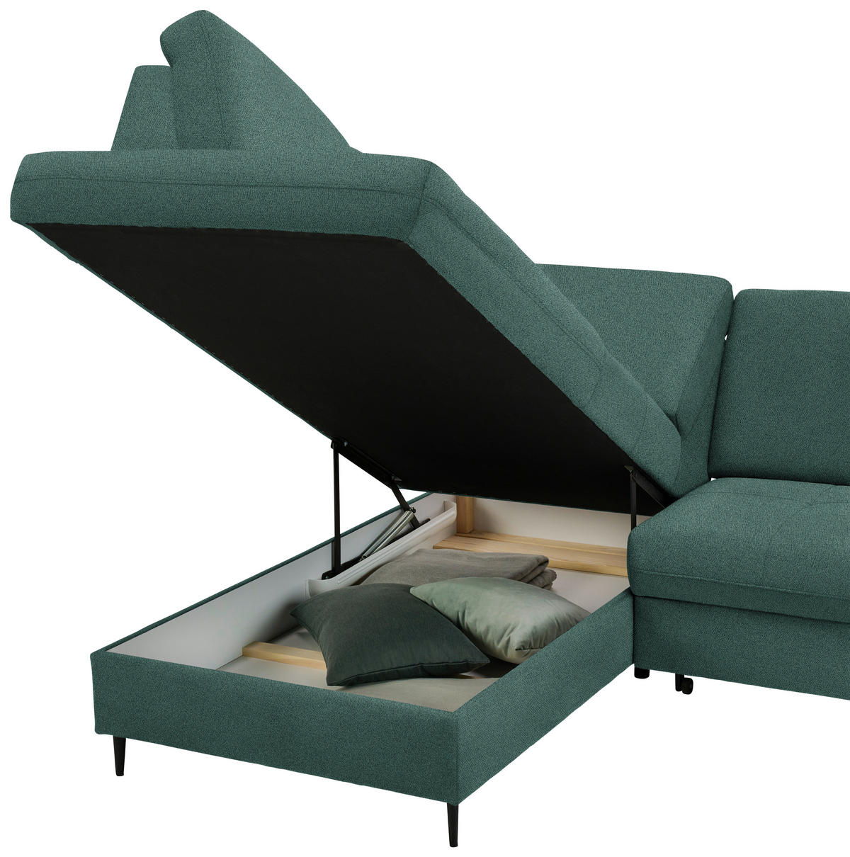 ECKSOFA in Chenille Grün  - Schwarz/Grün, Modern, Holz/Textil (184/241cm) - Carryhome