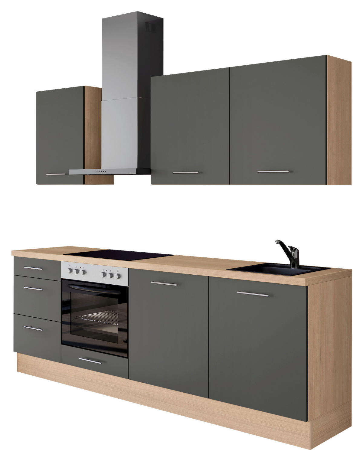 KÜCHENLEERBLOCK 230 cm   in Graphitfarben  - Edelstahlfarben/Eichefarben, Design, Holzwerkstoff/Metall (230cm) - Impuls