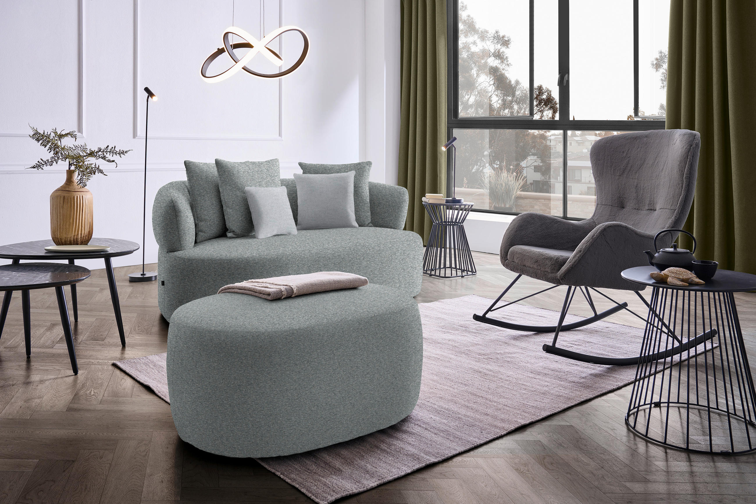 2-SITZER-SOFA in Flachgewebe Grau, Grün - Hellgrau/Schwarz, MODERN, Kunststoff/Textil (177/86/105cm) - Hom`in