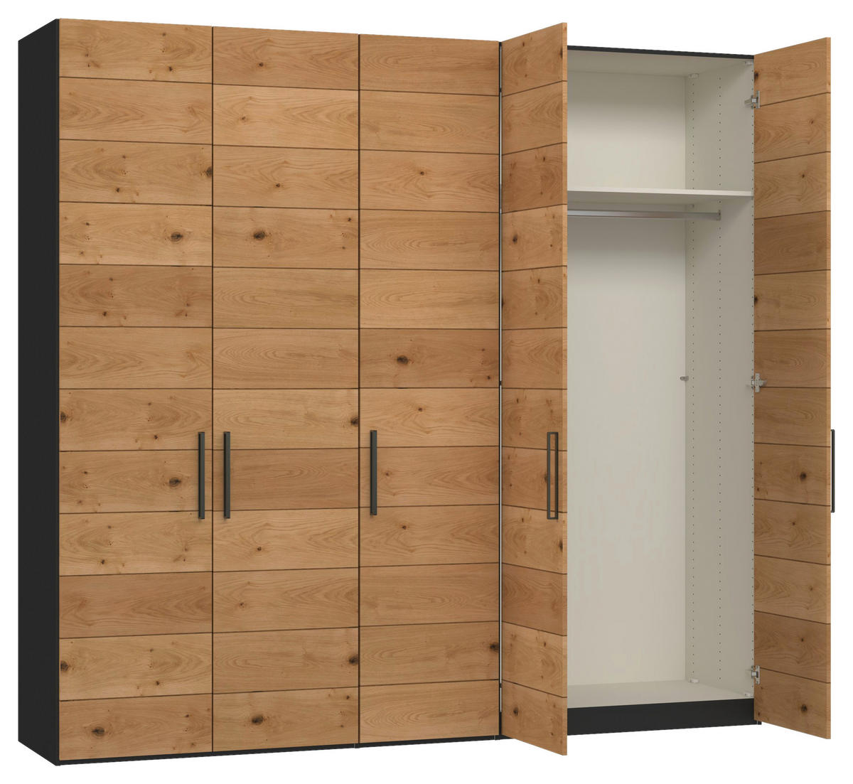 DREHTÜRENSCHRANK 253/220/59 cm,  in Schwarz, Wildeiche, 5-türig  - Wildeiche/Titanfarben, Design, Holz/Holzwerkstoff (253/220/59cm) - Jutzler