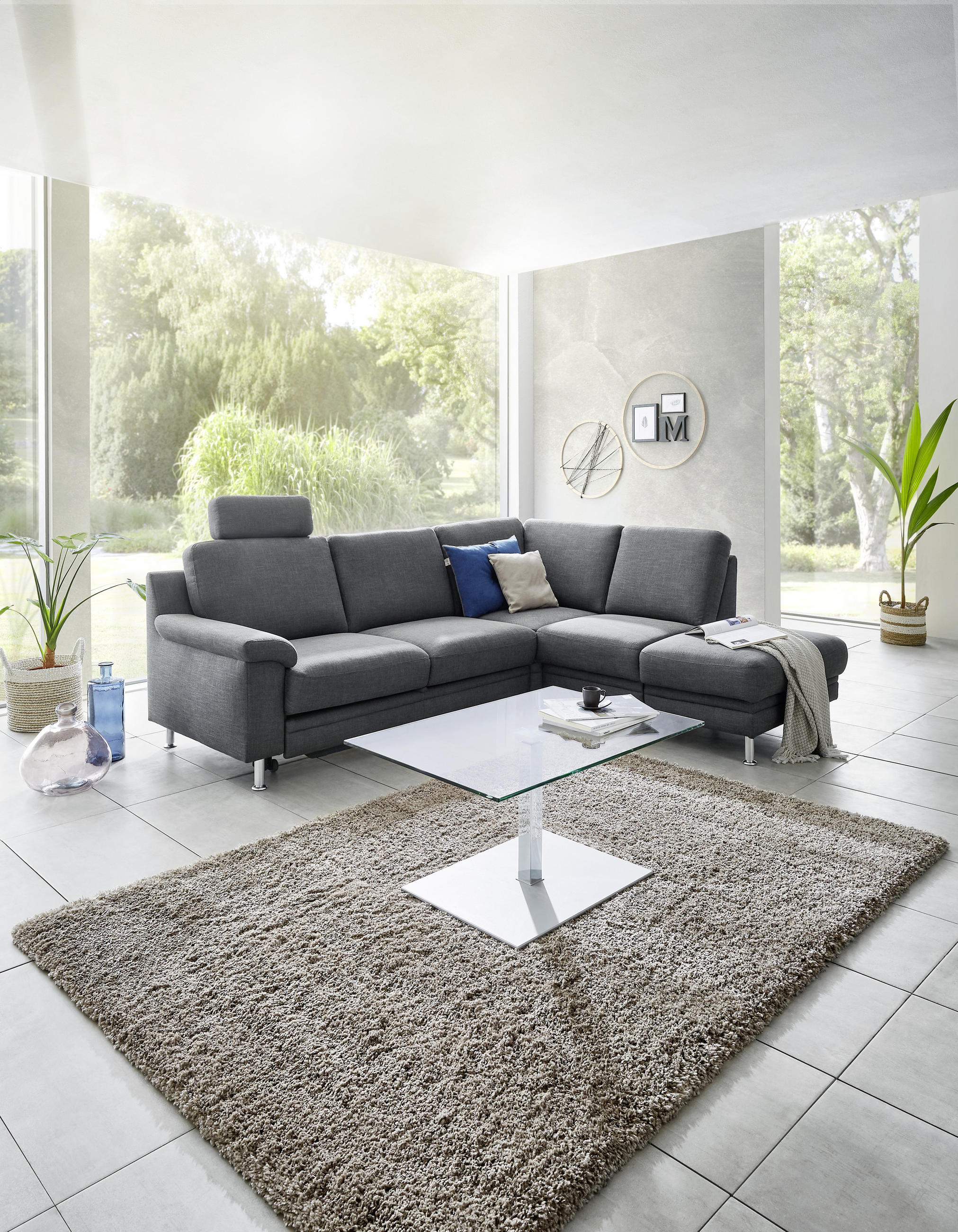 SJEDEĆA GARNITURA tekstil  tamno siva   - tamno siva/boje kroma, Moderno, tekstil (252/208cm) - Pure Home Comfort