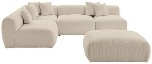 ECKSOFA inkl. Hocker in Flachgewebe, Teddystoff Beige  - Beige, Trend, Textil (215/300cm) - Livetastic