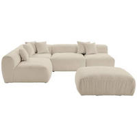 ECKSOFA inkl. Hocker in Flachgewebe, Teddystoff Beige  - Beige, Trend, Textil (215/300cm) - Livetastic