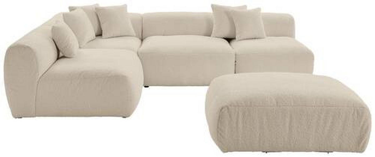 ECKSOFA inkl. Hocker in Flachgewebe, Teddystoff Beige  - Beige, Trend, Textil (215/300cm) - Livetastic