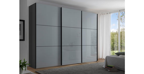 SCHWEBETÜRENSCHRANK  in Hellgrau, Dunkelgrau  - Dunkelgrau/Hellgrau, KONVENTIONELL, Glas/Holzwerkstoff (280/222/68cm) - Moderano