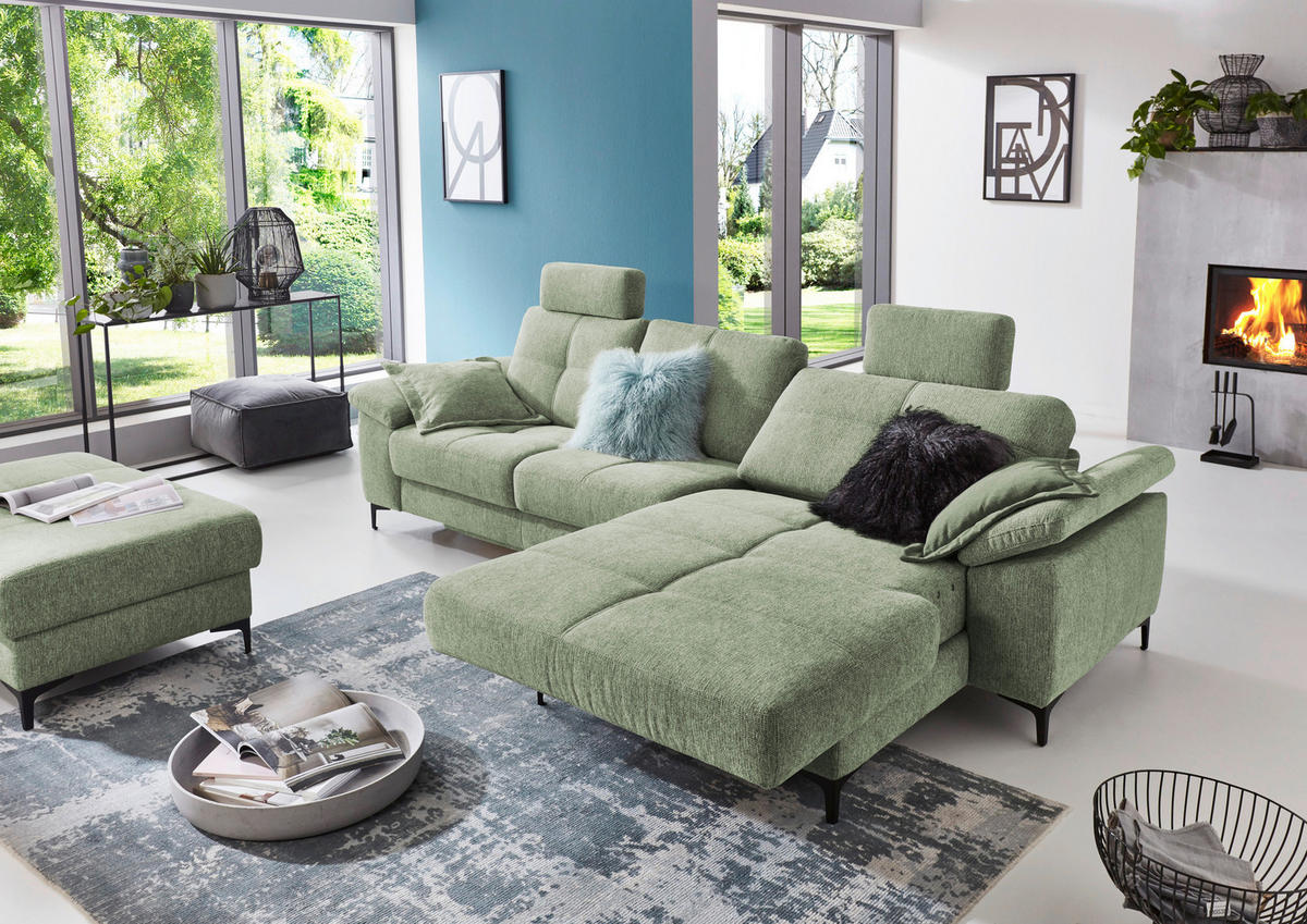 SJEDEĆA GARNITURA drvni materijal, tekstil  zelena   - zelena/boje kroma, Konvencionalno, drvni materijal/tekstil (296/87/162cm) - Pure Home Comfort