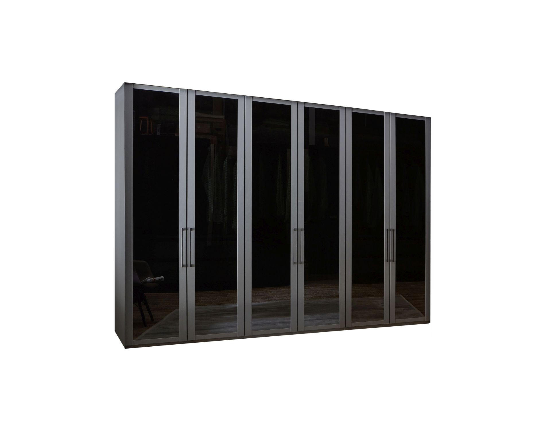 DREHTÜRENSCHRANK in Graphitfarben  - Schwarz/Graphitfarben, Design, Glas/Holzwerkstoff (300/236/58cm) - home24