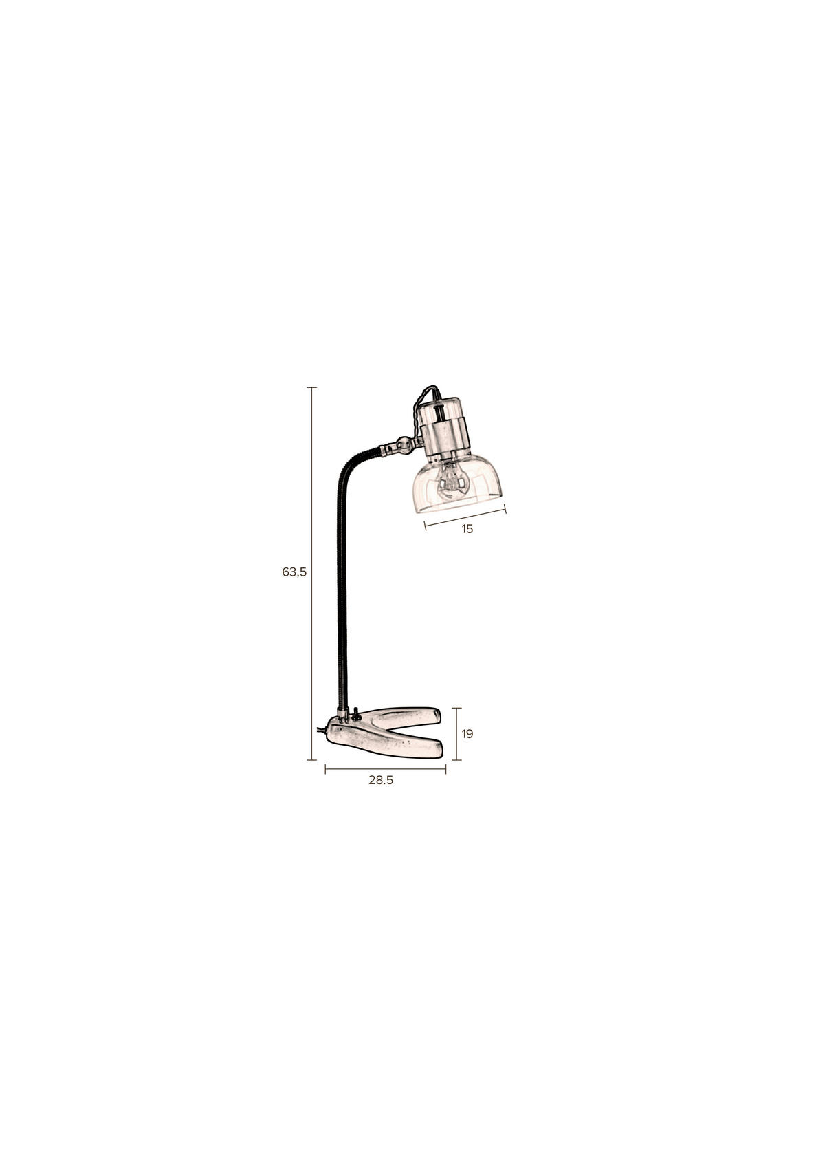 TISCHLEUCHTE 19/63,5/28,5 cm   - Messingfarben/Schwarz, Trend, Glas/Metall (19/63,5/28,5cm) - Dutchbone