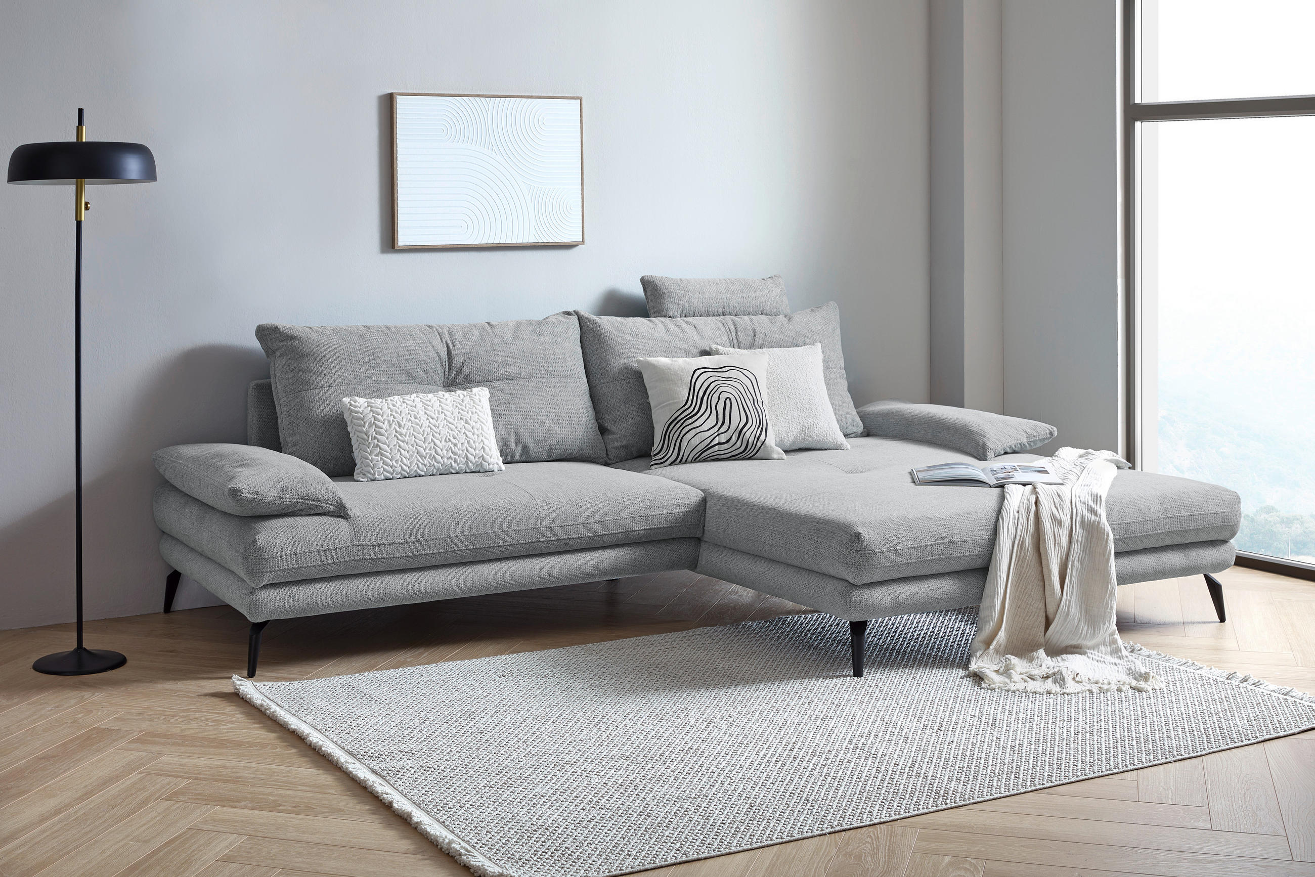 HÖRNSOFFA i flatväv grå  - svart/grå, Klassisk, metall/textil (294/176cm) - MID.YOU