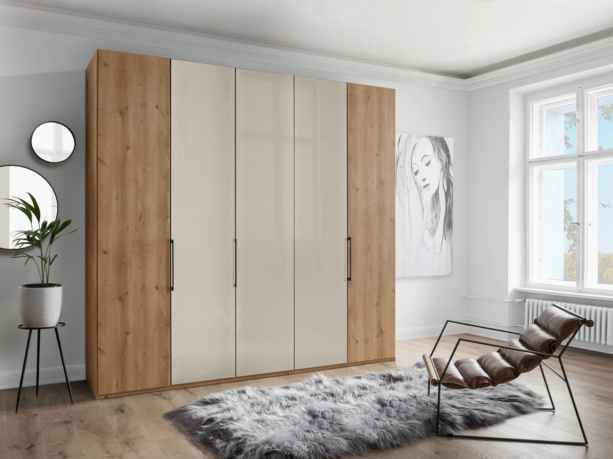DREHTÜRENSCHRANK in Champagner, Eiche Bianco  - Schieferfarben/Eiche Bianco, Konventionell, Glas/Holzwerkstoff (250/236/58cm) - Dieter Knoll