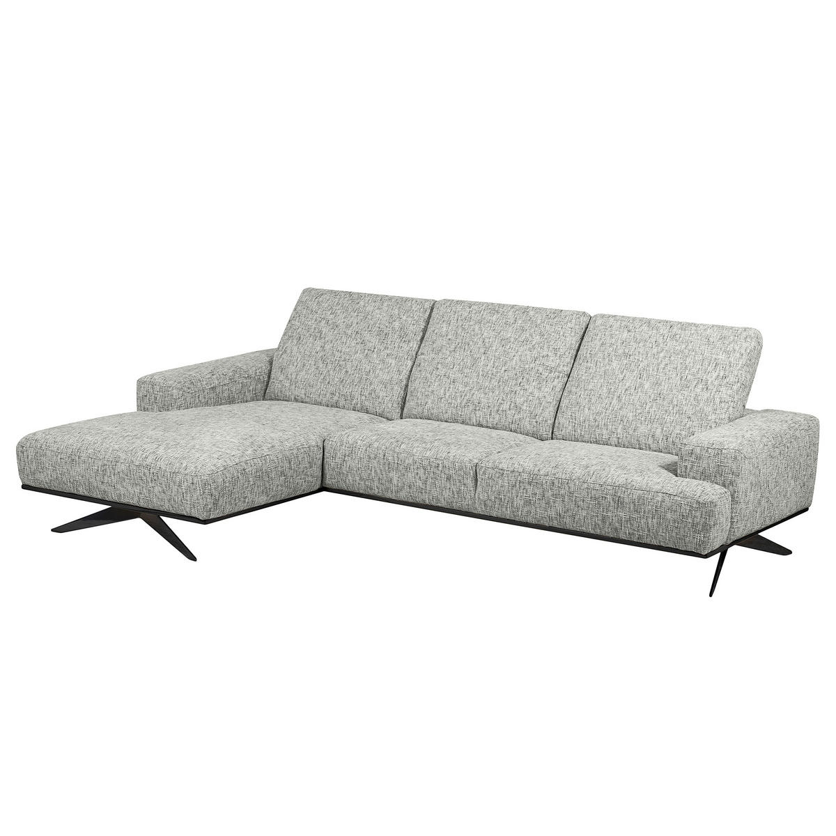 ECKSOFA PORTLAND in Struktur Grau Kopfteilverstellung  187/295 cm  - Schwarz/Grau, Design, Holz/Textil (187/295cm) - Livetastic
