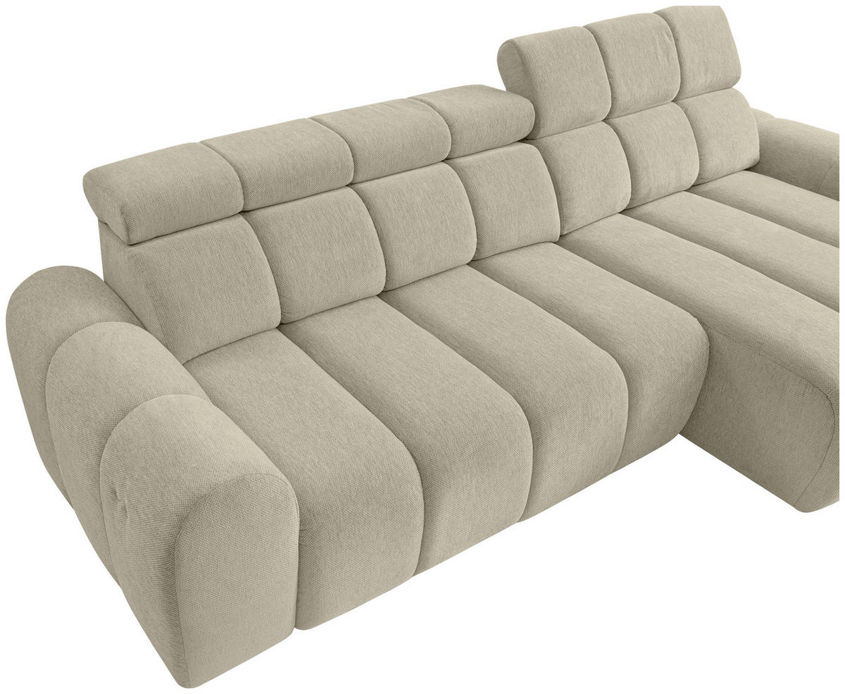 ECKSOFA Beige Chenille Bettkasten, Rücken echt, Kopfteilverstellung, Sitzvorzug  - Beige/Schwarz, Design, Kunststoff/Textil (290/152cm) - Stylife