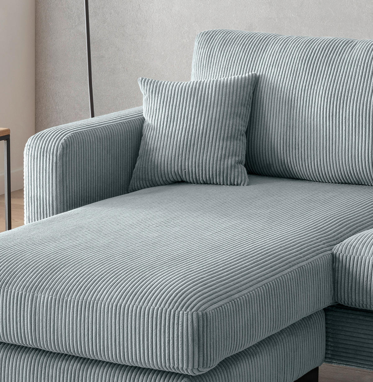 ECKSOFA Eliza Hellblau Cord  - Schwarz/Hellblau, Basics, Textil/Metall (204/153cm) - Livetastic
