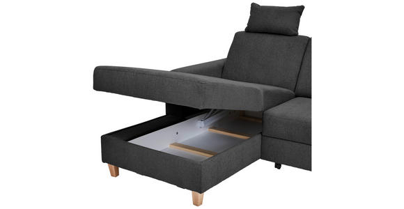 ECKSOFA Anthrazit Flachgewebe  inkl. Bettkasten, Schlaffunktion, Rücken echt, Kopfstütze, Liegefläche im Originalstoff  - Anthrazit/Buchefarben, KONVENTIONELL, Holz/Textil (166/241cm) - Carryhome