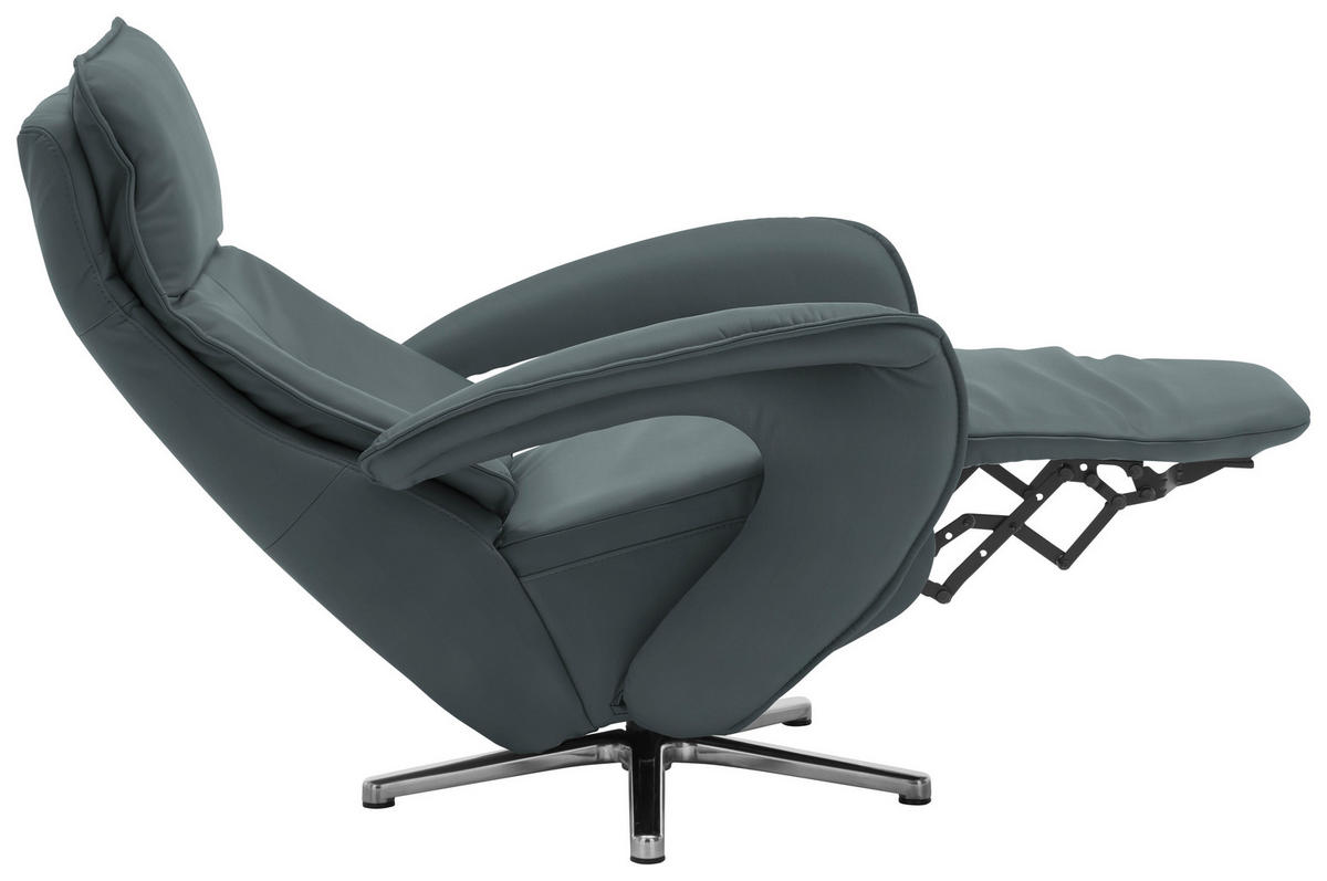 RELAXSESSEL in Leder Blau, Grau  - Blau/Edelstahlfarben, Design, Leder/Metall (77/110/87cm) - Valdera