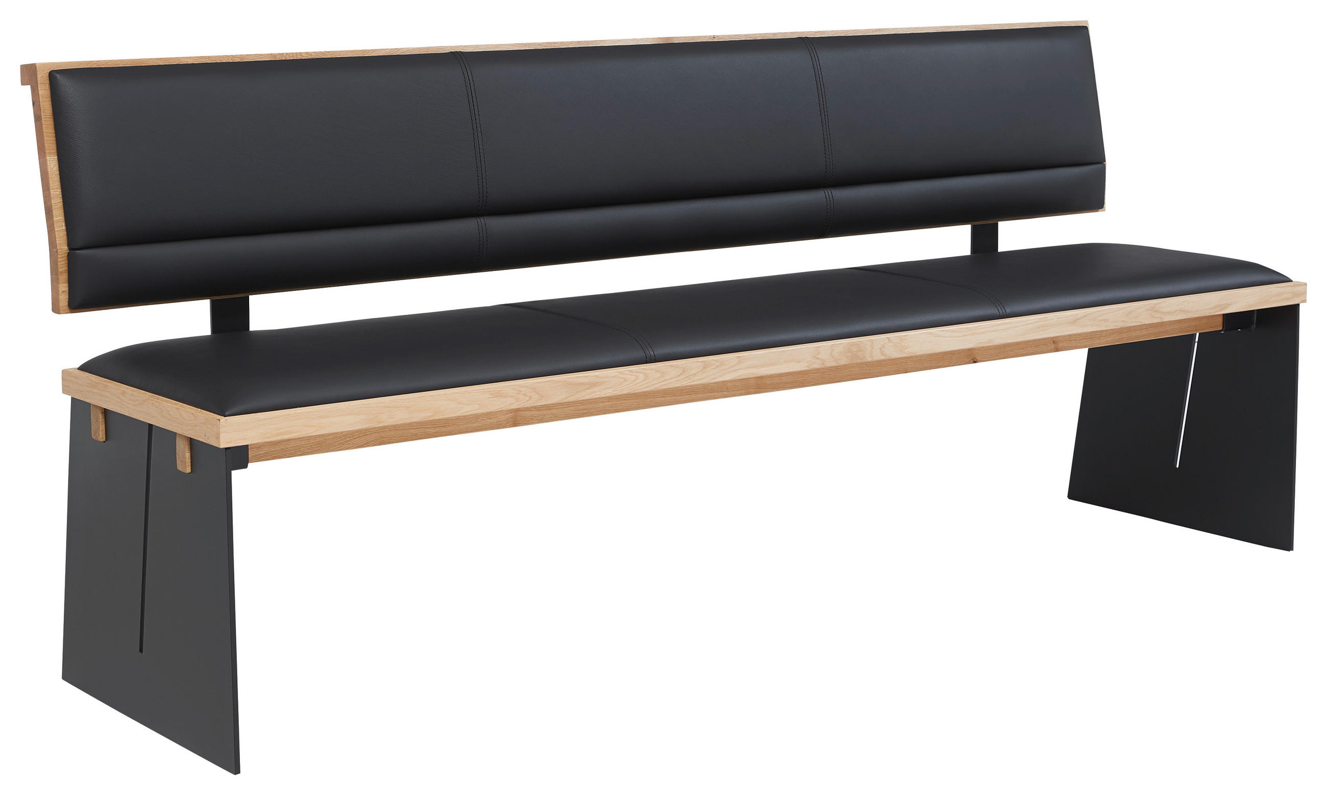 SITZBANK 200/87/55 cm Echtleder Schwarz, Eichefarben Wildeiche massiv Metall  - Eichefarben/Schwarz, Design, Leder/Holz (200/87/55cm) - Linea Natura