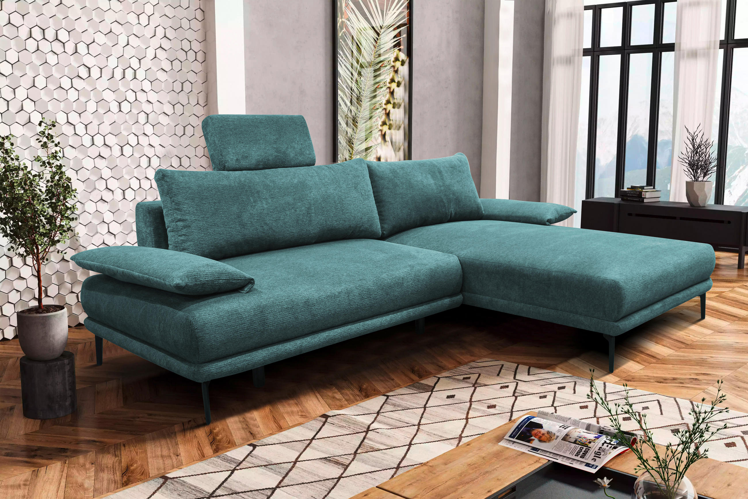 ECKSOFA in Webstoff Mintgrün  260/192 cm  - Schwarz/Mintgrün, Design, Textil/Metall (260/192cm) - MID.YOU