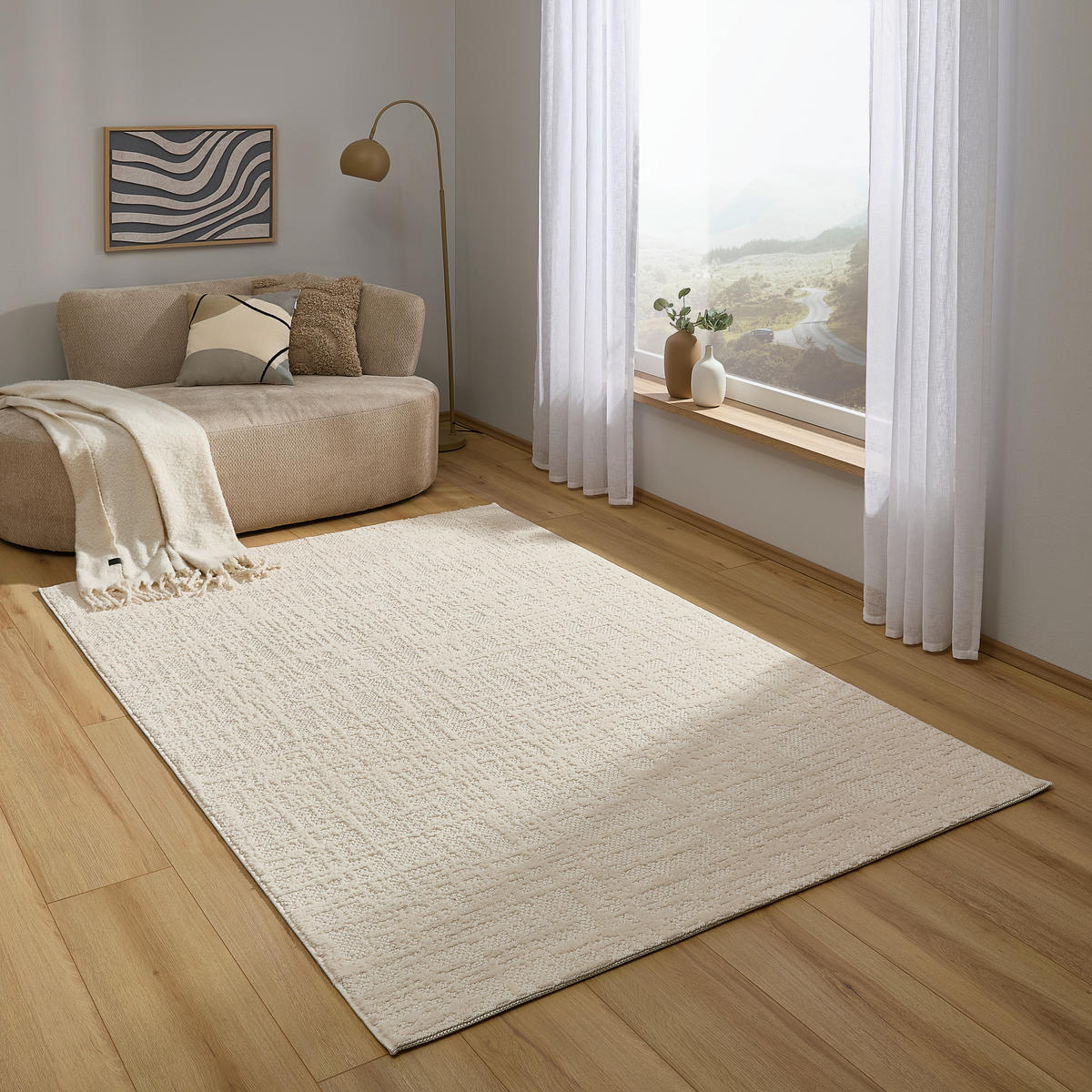 WEBTEPPICH  Wohnzimmer 120/170 cm Woven Cut-Loop Creme rechteckig  - Creme, Basics, Textil (120/170cm) - Novel