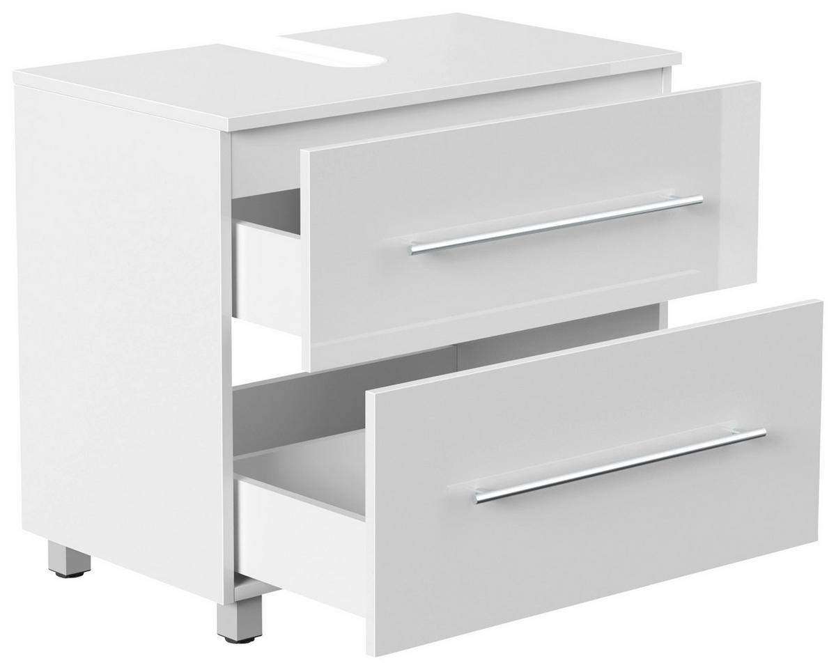 WASCHBECKENUNTERSCHRANK 70/63/41,6 cm  - Weiß Hochglanz/Silberfarben, MODERN, Holzwerkstoff/Metall (70/63/41,6cm) - MID.YOU