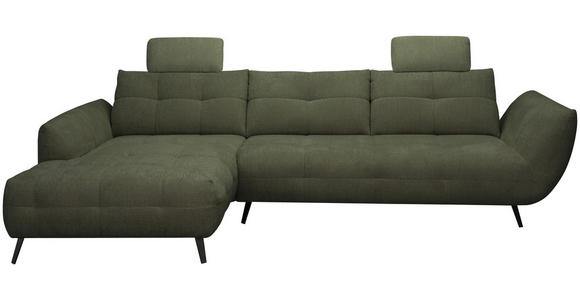 ECKSOFA Dunkelgrün Chenille Armlehnenkissen, Rücken echt, Sitztiefenverstellung  - Dunkelgrün/Schwarz, KONVENTIONELL, Textil/Metall (215/313cm) - Hom`in