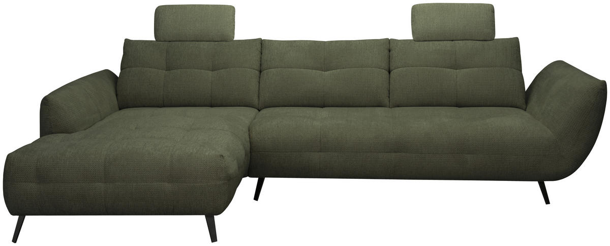 ECKSOFA Dunkelgrün Chenille Armlehnenkissen, Rücken echt, Sitztiefenverstellung  - Dunkelgrün/Schwarz, KONVENTIONELL, Textil/Metall (215/313cm) - Hom`in