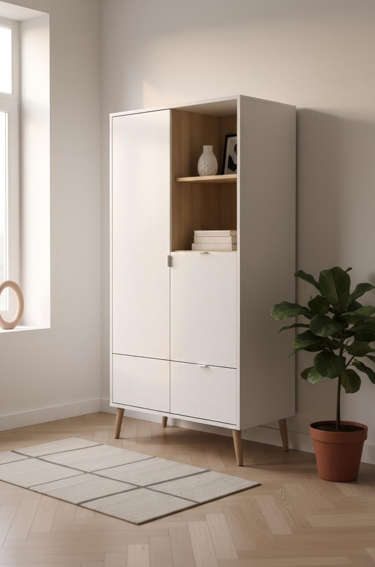 HIGHBOARD Soma  in 78/155/40 cm  - Eichefarben/Weiß, Design, Holzwerkstoff/Kunststoff (78/155/40cm) - MID.YOU