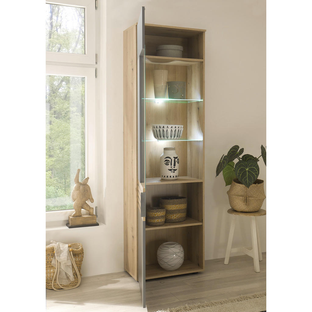 Thumbnail - Mid.you Vitrine, Eiche Artisan, Grau, Holzwerkstoff, Glas, 3 Fächer, 58x199.4x37 cm, Made in EU, Beimöbel erhältlich, st...