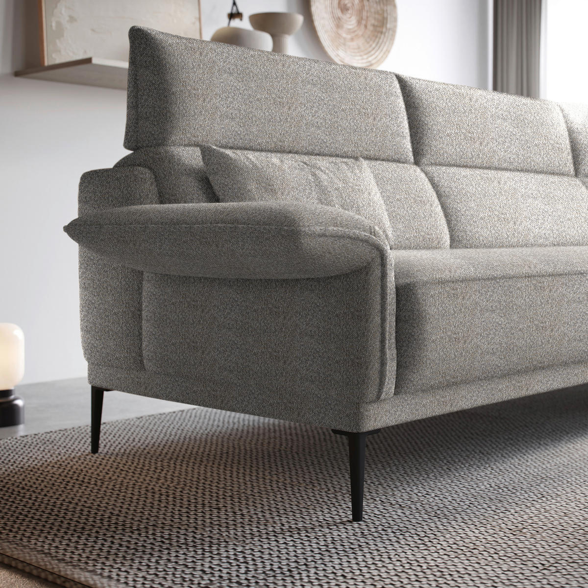ECKSOFA in Bouclé Hellgrau  - Hellgrau/Schwarz, Design, Textil/Metall (330/186cm) - Johann Jakob