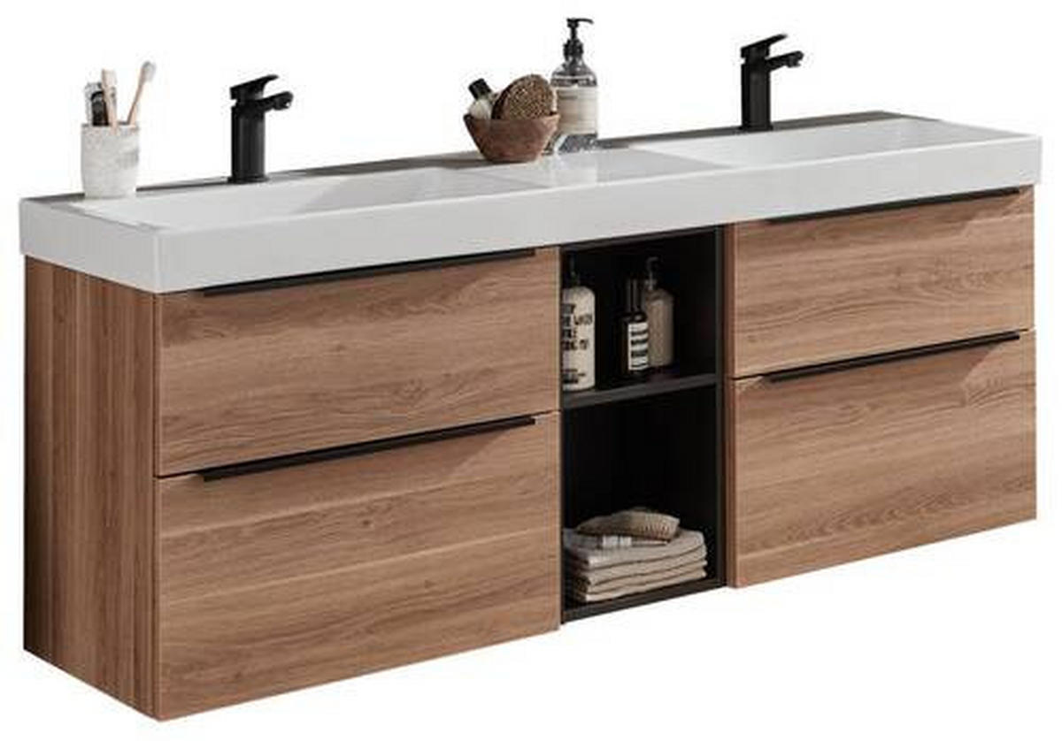 WASCHTISCHKOMBI 152 cm  - Eichefarben/Schwarz, Design, Keramik/Holzwerkstoff (152cm) - Novel