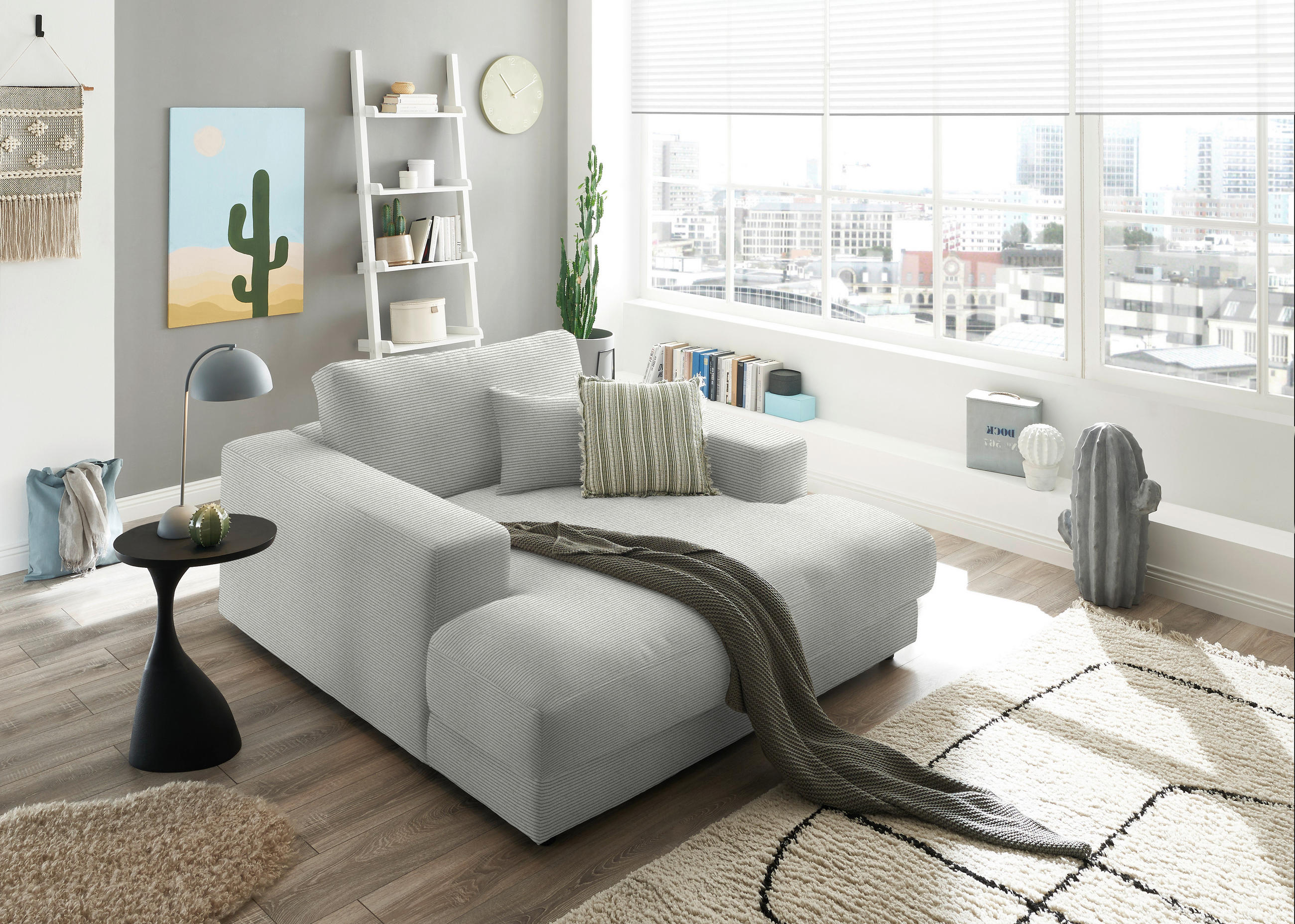 XXL-SESSEL in Feincord Hellgrau  - Hellgrau/Schwarz, Design, Kunststoff/Textil (150/86/170cm) - Lomoco