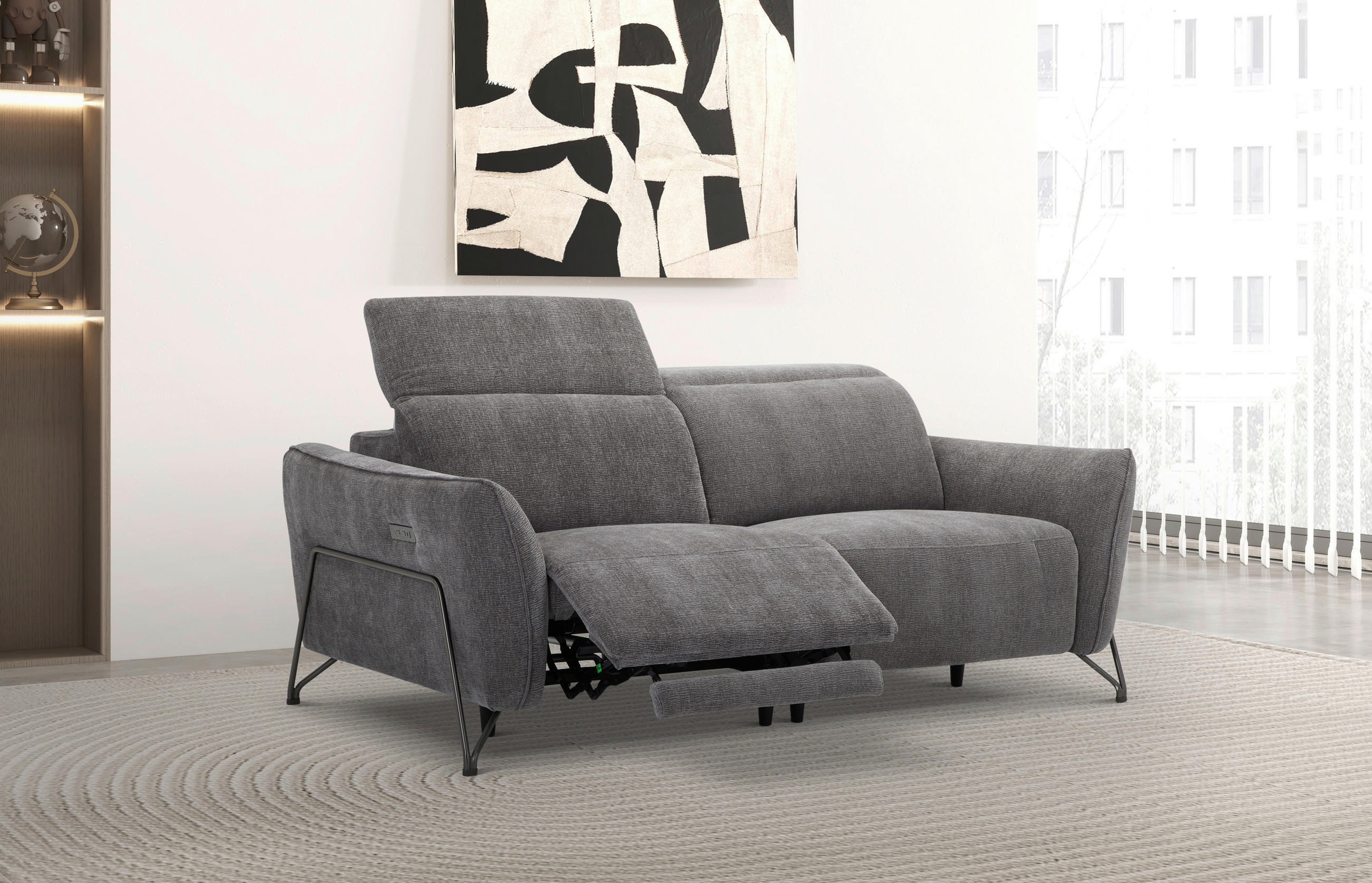 3-SITZER-SOFA in Flachgewebe Dunkelgrau  - Dunkelgrau/Schwarz, Lifestyle, Textil/Metall (198/83/107/111cm) - Livetastic