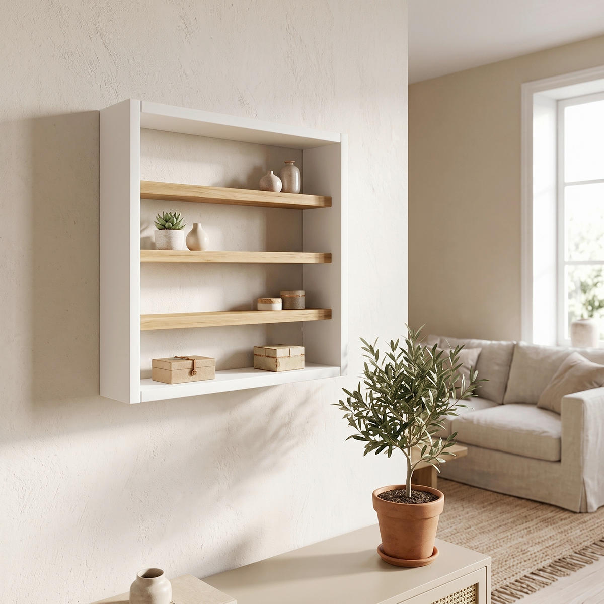 WANDREGAL 40/40/10 cm  - Honigeiche/Weiss, Design, Holzwerkstoff (40/40/10cm) - MID.YOU