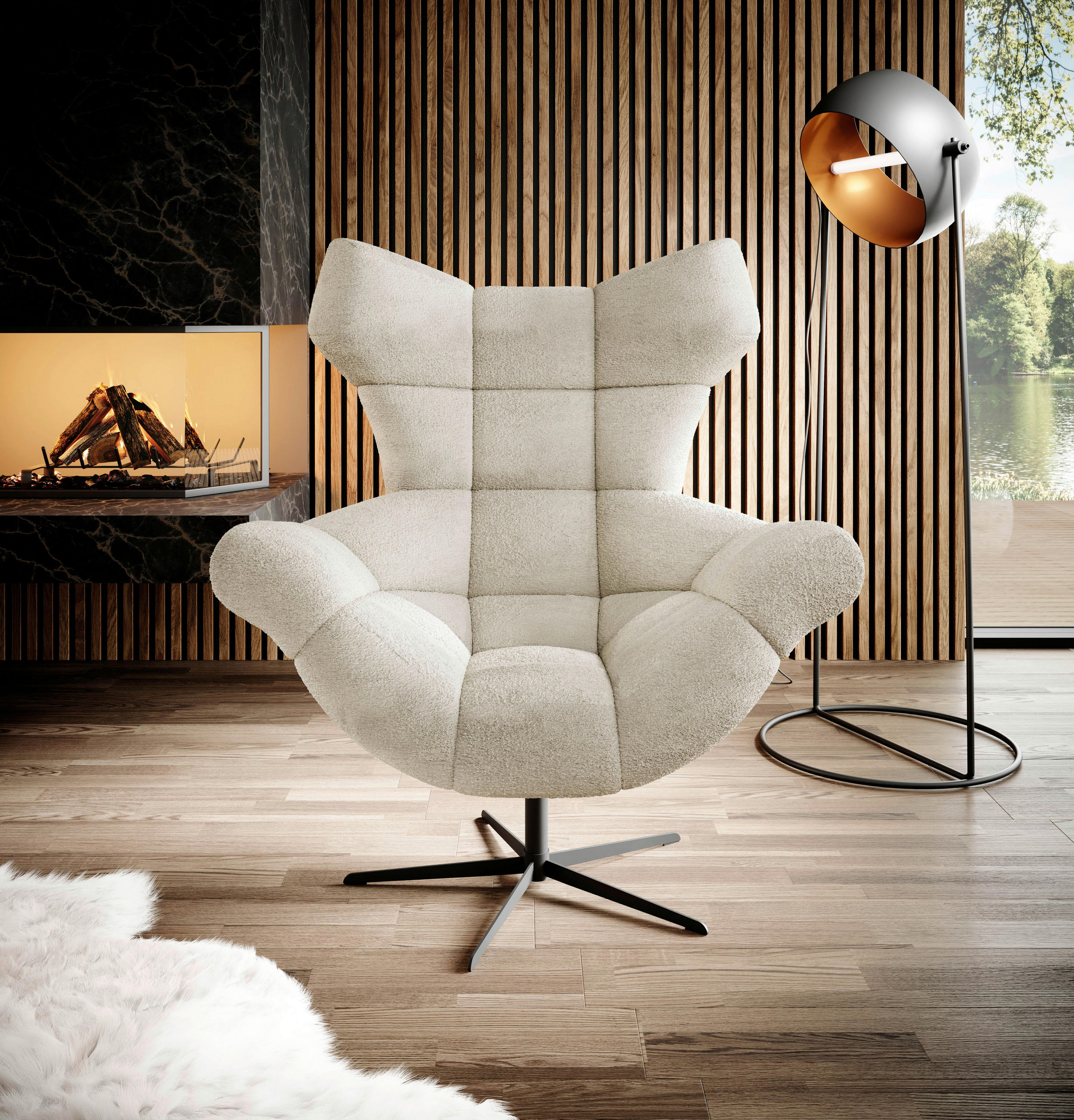 OHRENSESSEL Chenille Creme  - Creme/Schwarz, Design, Textil/Metall (103/119/84cm) - home24