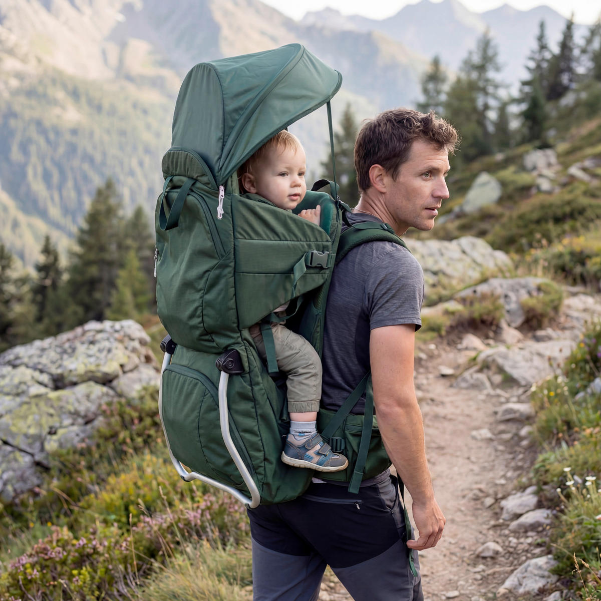 RÜCKENTRAGE Trekking  - Dunkelgrün/Silberfarben, Basics, Textil/Metall (30/90/73cm) - Fillikid