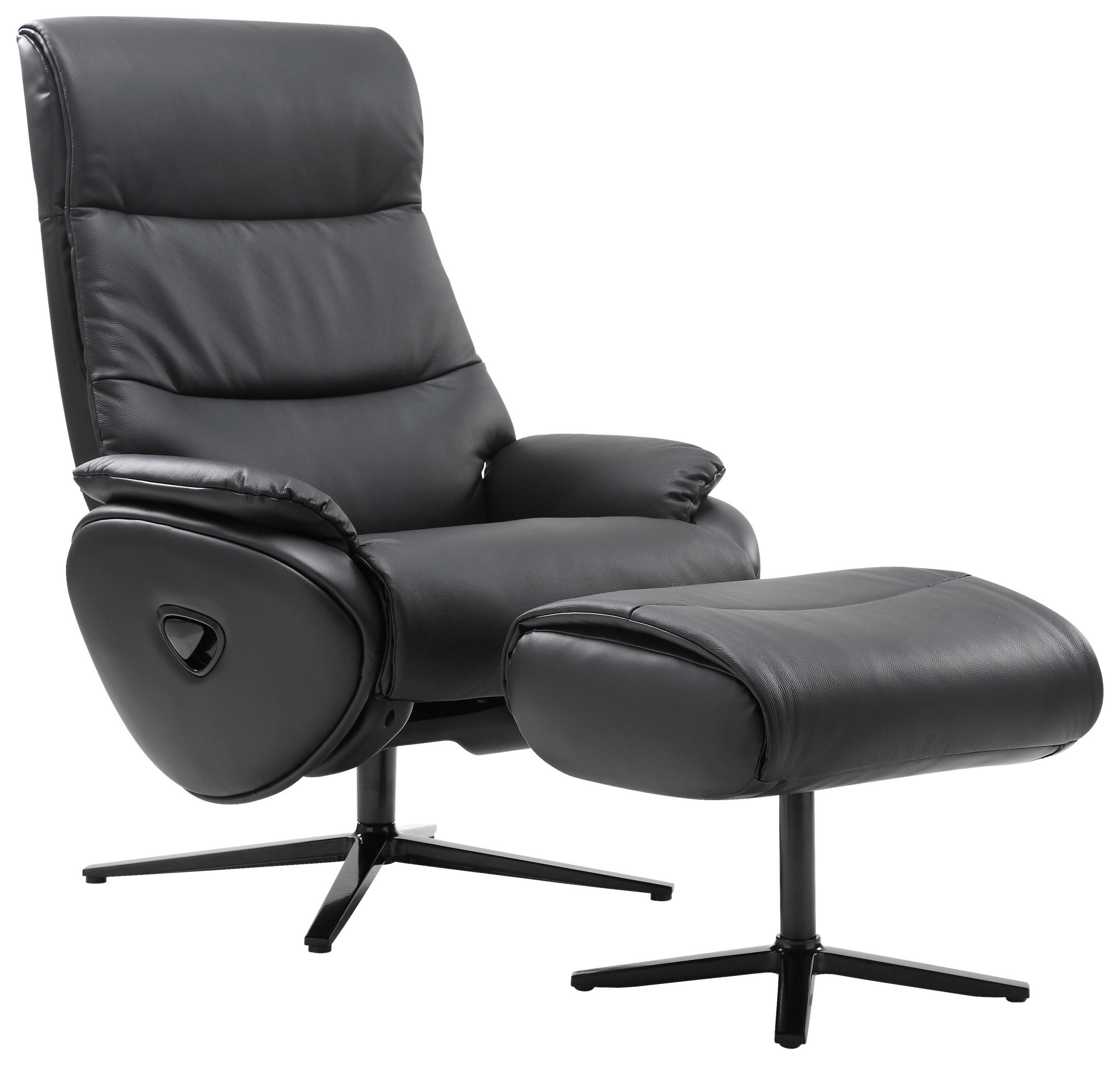 RELAXSESSELSET Lederlook Kombination Echtleder/Lederlook Relaxfunktion, Hocker, Kopfteilverstellung    - Schwarz, Design, Leder/Textil (78/110/83-122cm) - Xora