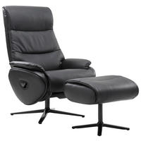 RELAXSESSELSET Lederlook Kombination Echtleder/Lederlook Relaxfunktion, Hocker, Kopfteilverstellung    - Schwarz, Design, Leder/Textil (78/110/83-122cm) - Xora