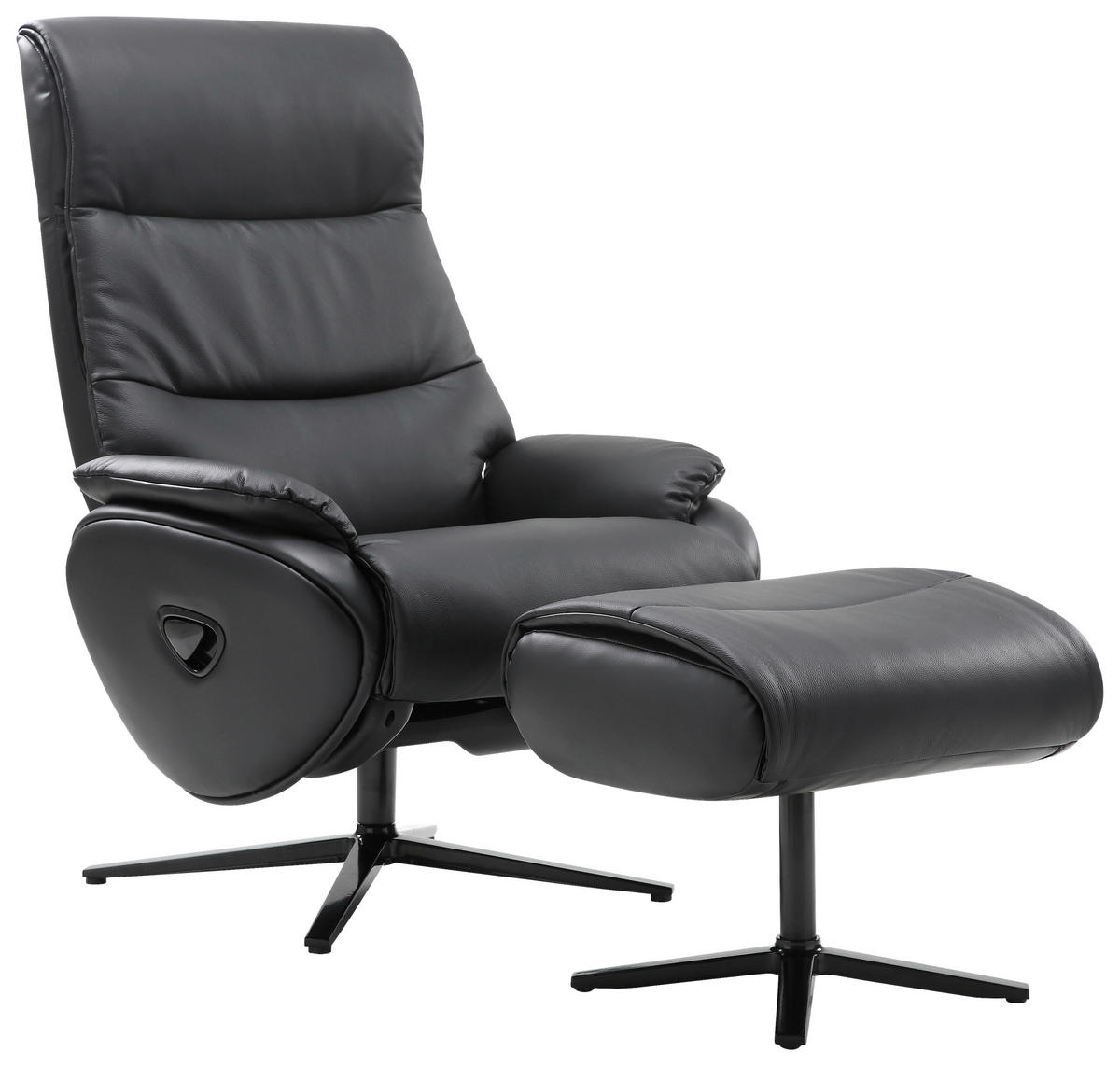 RELAXSESSELSET Lederlook Kombination Echtleder/Lederlook Relaxfunktion, Hocker, Kopfteilverstellung    - Schwarz, Design, Leder/Textil (78/110/83-122cm) - Xora
