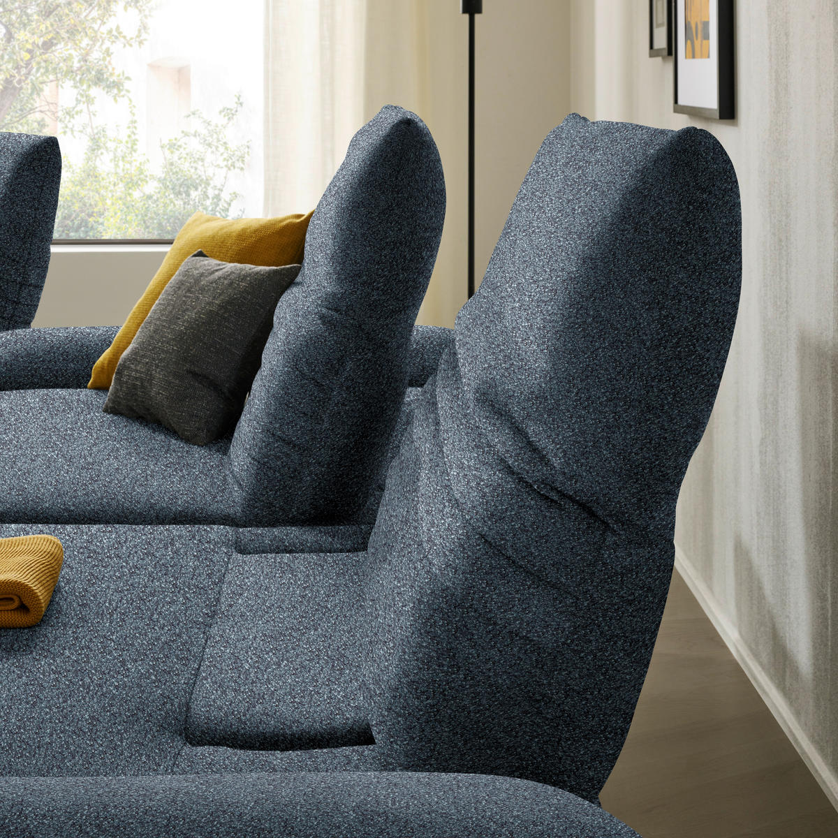 ECKSOFA  in Bouclé Blau  280/170-195 cm  - Blau/Schwarz, Design, Textil/Metall (280/170-195cm) - Dieter Knoll