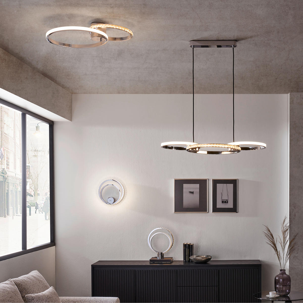 ZÁVESNÉ LED SVIETIDLO, 80,5/42/150 cm  - číra/chrómová, Lifestyle, kov/sklo (80,5/42/150cm) - Joop!