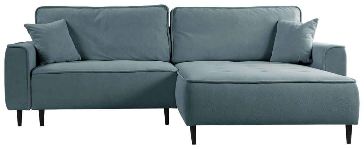 ECKSOFA in Flachgewebe Blau  - Blau/Schwarz, Design, Holz/Textil (263/183cm) - MID.YOU