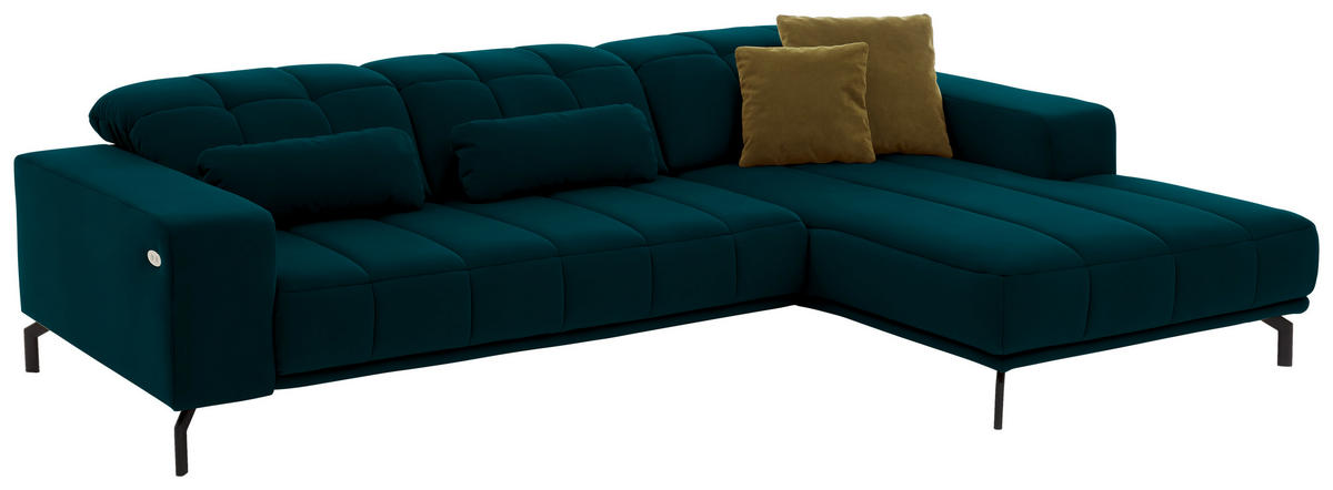 ECKSOFA Petrol Velours  - Petrol/Schwarz, Design, Textil/Metall (293/195cm) - Beldomo Style