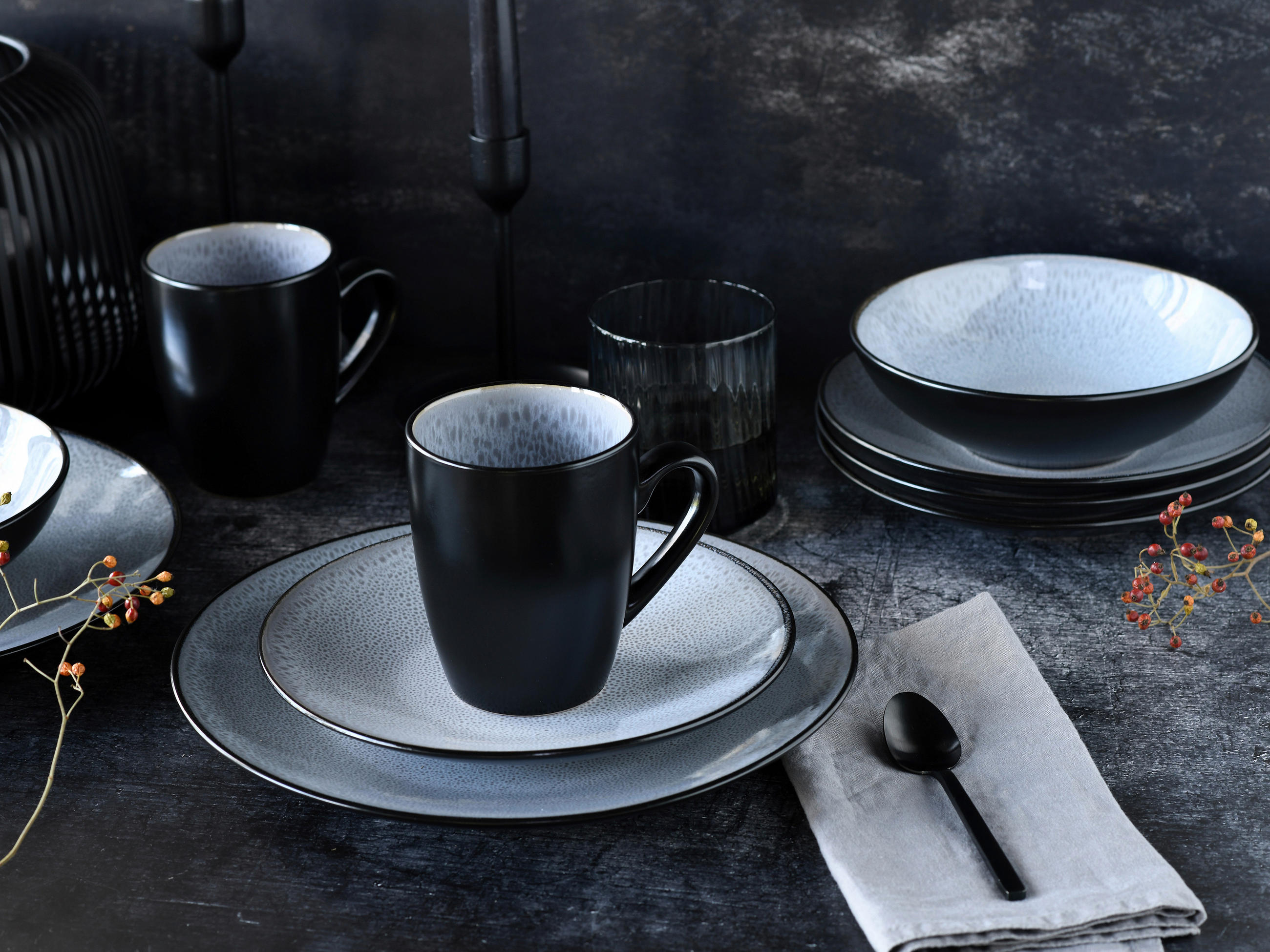 KOMBISERVICE Malmö 16-teilig  - Grauweiß/Schwarz, Basics, Keramik - Creatable