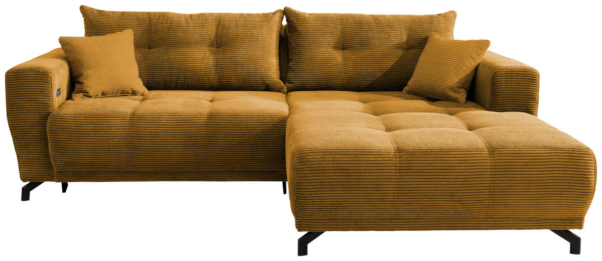ECKSOFA in Cord Goldfarben  - Goldfarben/Schwarz, Modern, Holz/Textil (246/177cm) - MID.YOU