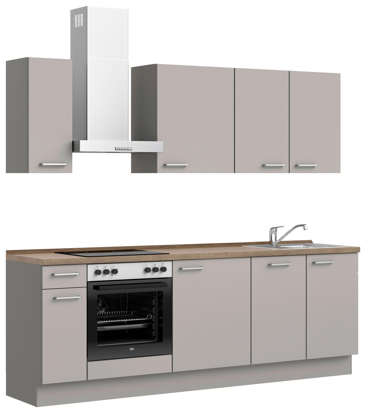 KÜCHENBLOCK Touch 240 cm  in Grau, Eiche dunkel  - Eiche dunkel/Edelstahlfarben, MODERN, Holzwerkstoff/Metall (240cm) - Nobilia